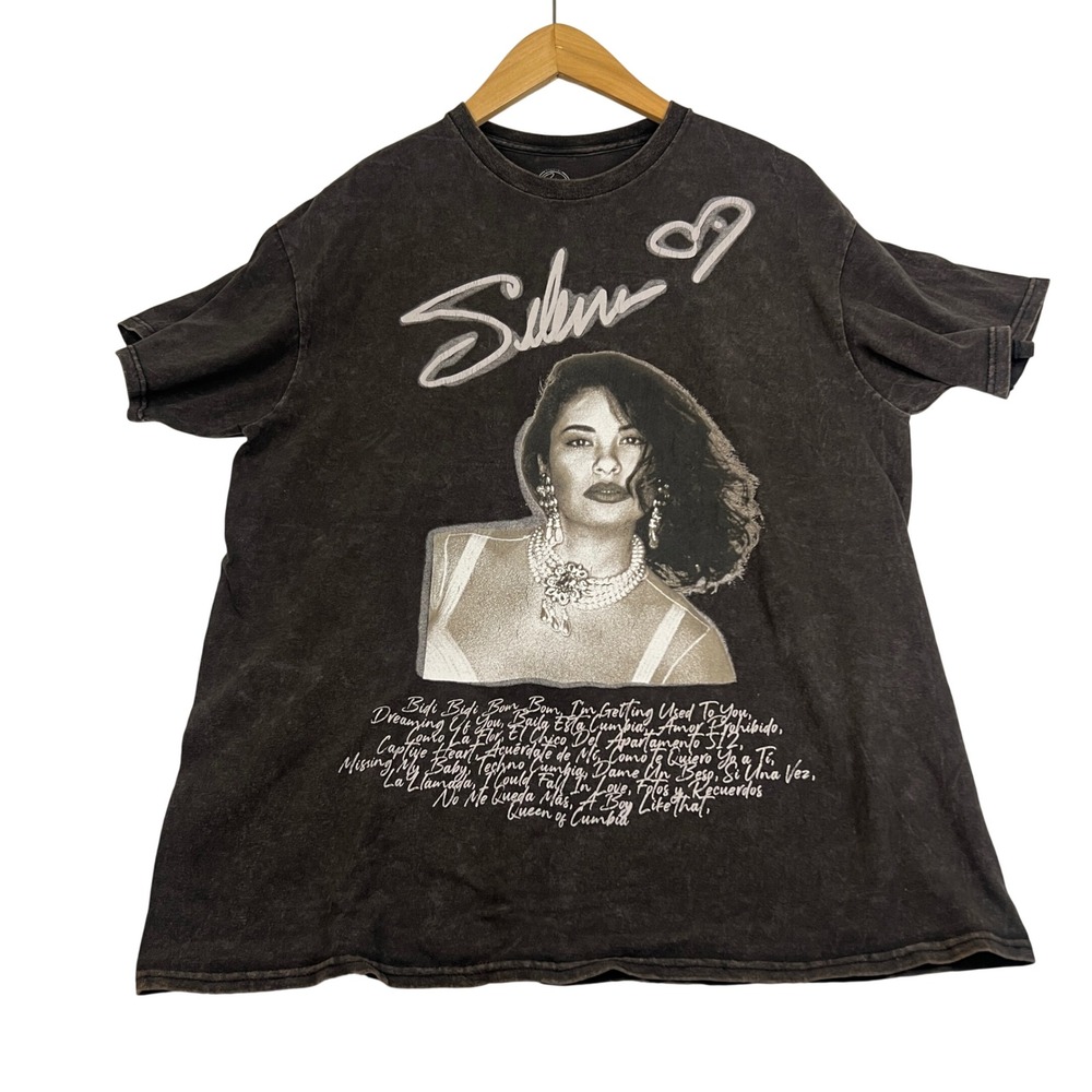 Official Selena Quintanilla Graphic Tee Black Mineral Wash Song List Small